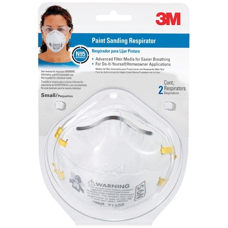 Scotch 3M N95 Paint Sanding Disposable Particulate Respirator White S 2 pk 8110SP2-DC